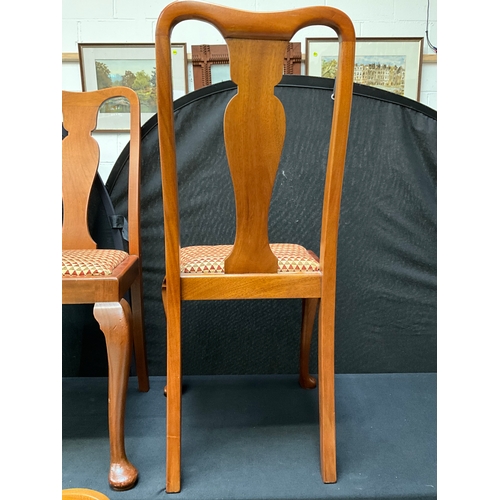 209 - 6 MAHOGANY HIGH BACK DINING CHAIRS ON CABRIOLE LEGS WITH UPHOLSTERED SEATS TO INCLUDE 2 CARVERS