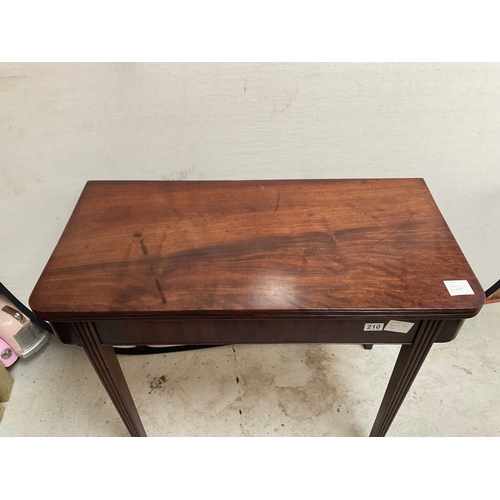 210 - REGENCY MAHOGANY FOLDING TEA TABLE A/F - REPAIRS TO TOP H29” L37” EXT 37” UNEXT 18”