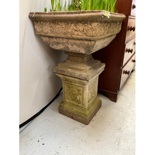 261 - VINTAGE CONCRETE PLANTER ON PLINTH 
H34” SQ 20”