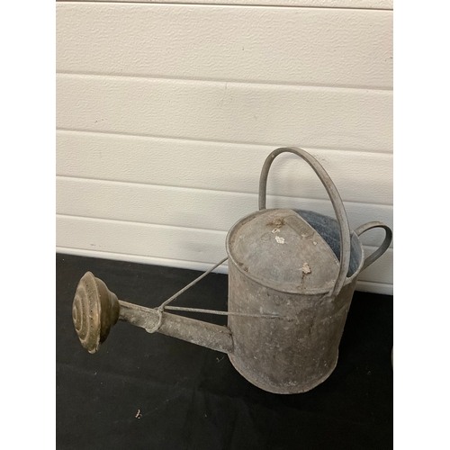 223 - GALVANISED COAL HOOD, WATERING CAN AND SAUCEPAN