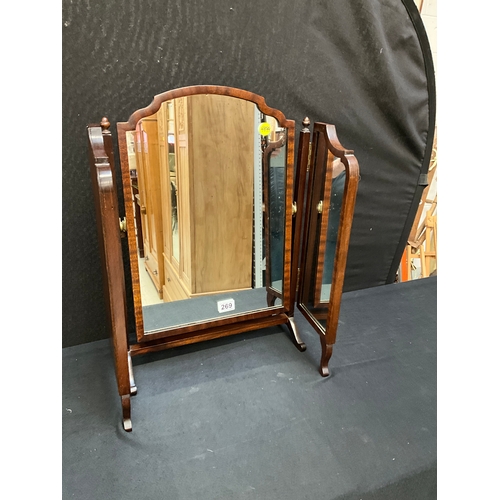 269 - GOOD QUALITY MAHOGANY VENEERED FREE STANDING TRIPLE MIRROR 24” x 31”