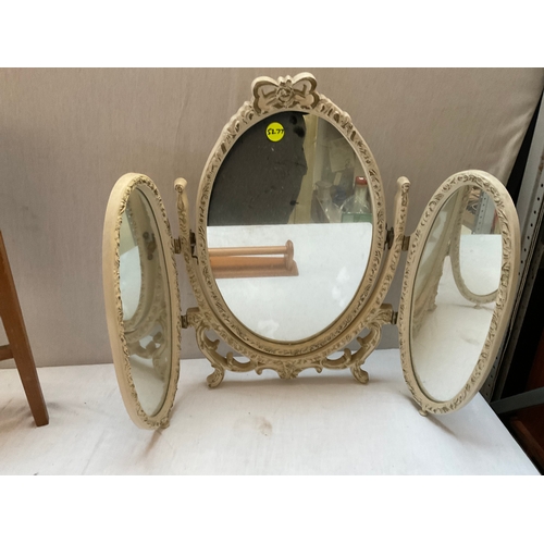 225 - ORNATE DRESSING TABLE MIRROR, MODERN PINE TOWEL RAIL, FOLDING SIDE TABLE