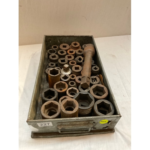 227 - CRATE OF IMPACT SOCKETS - VARIOUS SIZES AND EXTENSION BAR