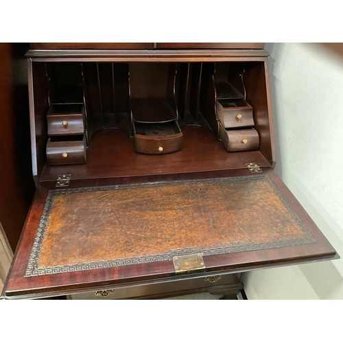 276 - FLAMED MAHOGANY ASTRICAL GLAZED BUREAU BOOKCASE WITH FITTED INTERIOR H80” W28” D19”