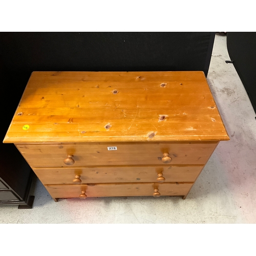 278 - MODERN PINE 3 DRAWER BEDROOM CHEST
H29” W35” D18”