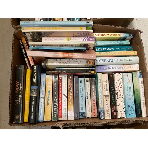 238 - 4 BOXES OF BOOKS TO INCLUDE TERRY PRATCHETT, MAEVE BINCHY ETC