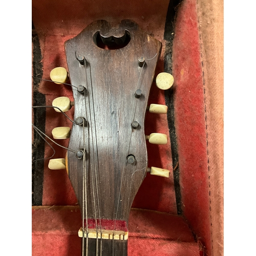 286 - VINTAGE ITALIAN  MANDOLIN IN CASE WITH MOTHER OF PEARL INLAY AND TORTOISE SHELL ,MAKERS LABEL TO INS... 