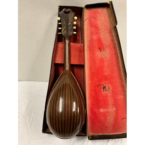 286 - VINTAGE ITALIAN  MANDOLIN IN CASE WITH MOTHER OF PEARL INLAY AND TORTOISE SHELL ,MAKERS LABEL TO INS... 