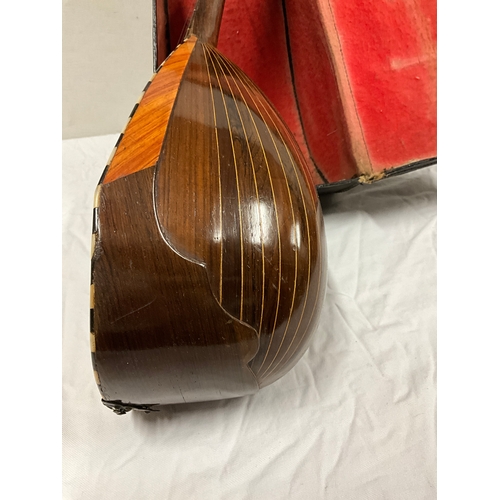 286 - VINTAGE ITALIAN  MANDOLIN IN CASE WITH MOTHER OF PEARL INLAY AND TORTOISE SHELL ,MAKERS LABEL TO INS... 