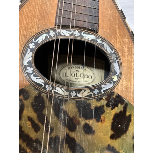 286 - VINTAGE ITALIAN  MANDOLIN IN CASE WITH MOTHER OF PEARL INLAY AND TORTOISE SHELL ,MAKERS LABEL TO INS... 