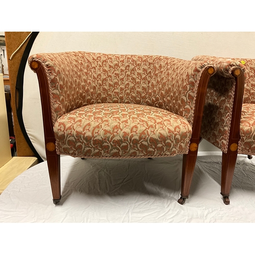 287 - PAIR OF EDWARDIAN UPHOLSTERED MAHOGANY INLAID BEDROOM CHAIRS