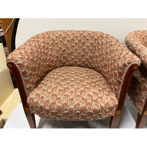 287 - PAIR OF EDWARDIAN UPHOLSTERED MAHOGANY INLAID BEDROOM CHAIRS