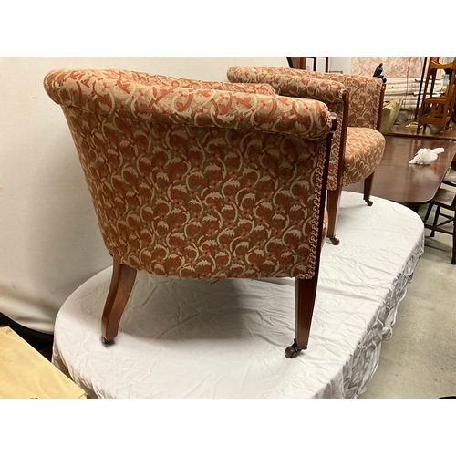 287 - PAIR OF EDWARDIAN UPHOLSTERED MAHOGANY INLAID BEDROOM CHAIRS