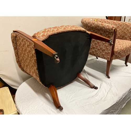 287 - PAIR OF EDWARDIAN UPHOLSTERED MAHOGANY INLAID BEDROOM CHAIRS