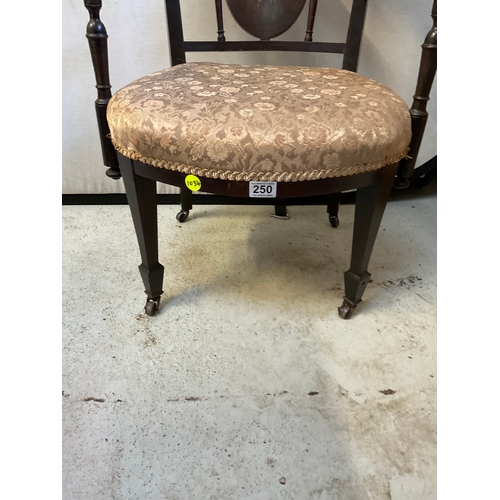 250 - EDWARDIAN MAHOGANY INLAID BEDROOM CHAIR WITH ORIGINAL CHINA CASTORS A/F