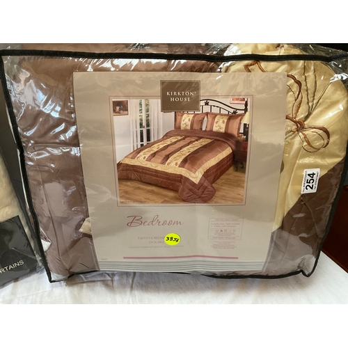 254 - DOUBLE BEDSPREAD, 2 PAIRS CURTAINS 46” x 48” and LUGGAGE BAG