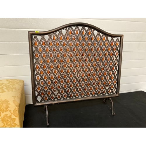 255 - ORNAMENTAL FIRE SCREEN AND UPHOLSTERED FOOTSTOOL