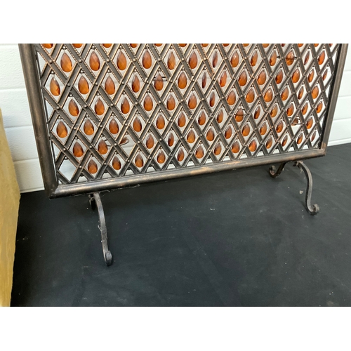 255 - ORNAMENTAL FIRE SCREEN AND UPHOLSTERED FOOTSTOOL