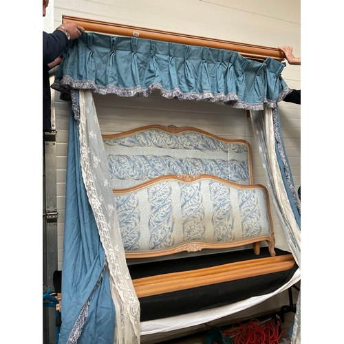 331 - LIMED OAK DOUBLE BEDFRAME WITH CANOPY AND DRAPES - NO SLATS FOR BED