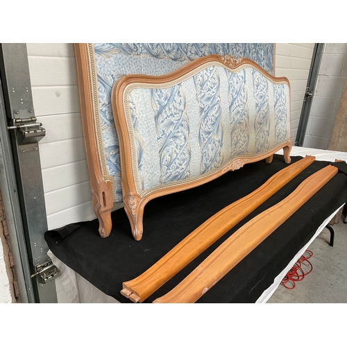 331 - LIMED OAK DOUBLE BEDFRAME WITH CANOPY AND DRAPES - NO SLATS FOR BED