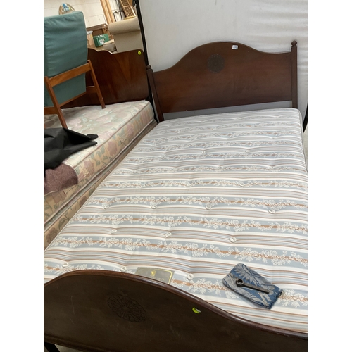 332 - 4FT DOUBLE OAK BEDFRAME COMPLETE WITH STAPLES FIRMA SPRING INTERIOR MATTRESS