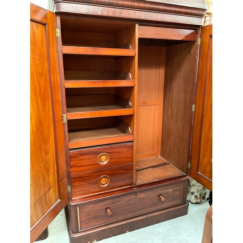 336 - VICTORIAN MAHOGANY DOUBLE WARDROBE WITH FITTED INTERIOR WITH DRAWERS AND SLIDES AND DRAWER TO BASE A... 