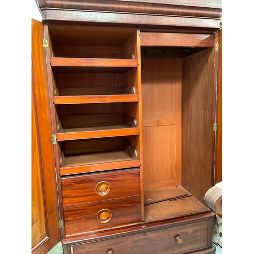 336 - VICTORIAN MAHOGANY DOUBLE WARDROBE WITH FITTED INTERIOR WITH DRAWERS AND SLIDES AND DRAWER TO BASE A... 