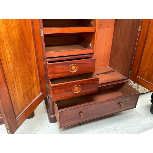 336 - VICTORIAN MAHOGANY DOUBLE WARDROBE WITH FITTED INTERIOR WITH DRAWERS AND SLIDES AND DRAWER TO BASE A... 