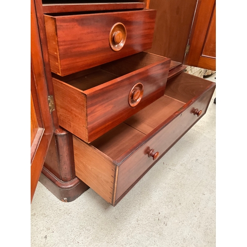 336 - VICTORIAN MAHOGANY DOUBLE WARDROBE WITH FITTED INTERIOR WITH DRAWERS AND SLIDES AND DRAWER TO BASE A... 