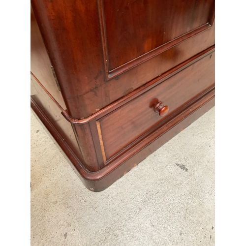 336 - VICTORIAN MAHOGANY DOUBLE WARDROBE WITH FITTED INTERIOR WITH DRAWERS AND SLIDES AND DRAWER TO BASE A... 