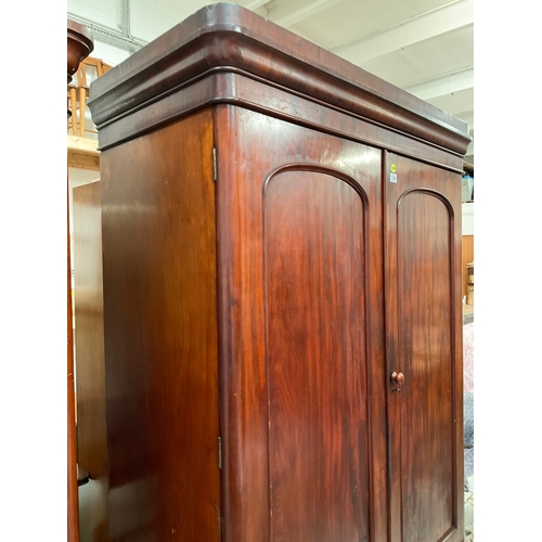 336 - VICTORIAN MAHOGANY DOUBLE WARDROBE WITH FITTED INTERIOR WITH DRAWERS AND SLIDES AND DRAWER TO BASE A... 