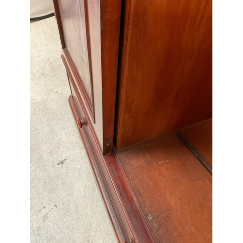 336 - VICTORIAN MAHOGANY DOUBLE WARDROBE WITH FITTED INTERIOR WITH DRAWERS AND SLIDES AND DRAWER TO BASE A... 