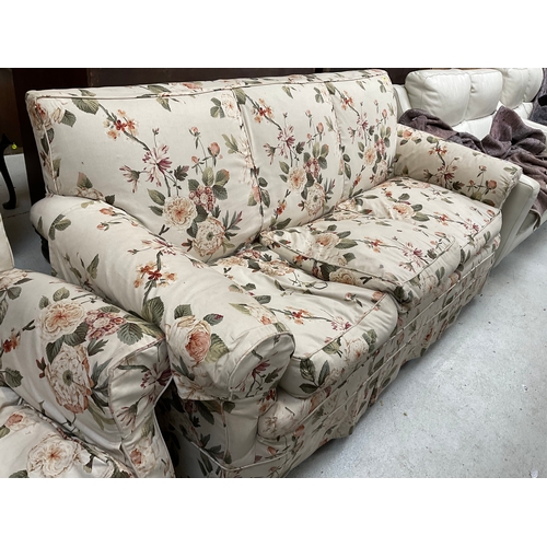 337 - VINTAGE 3 SEATER SETTEE AND A CHAIR WITH MATCHING FLORAL COVERS