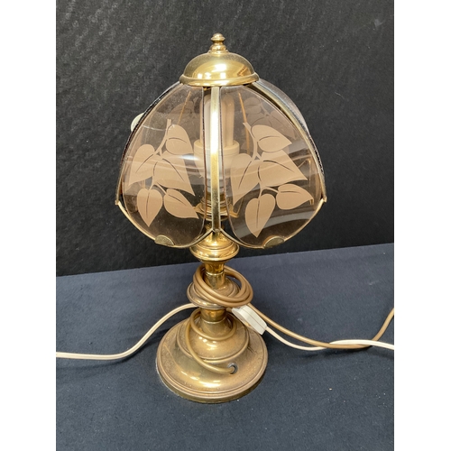 339 - ALABASTER ELECTRIC TABLE LAMP AND BRASS EFFECT TABLE LAMP WITH GLASS SHADE