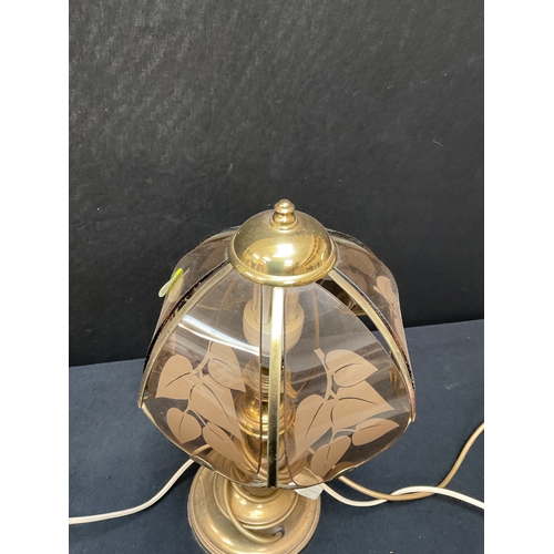 339 - ALABASTER ELECTRIC TABLE LAMP AND BRASS EFFECT TABLE LAMP WITH GLASS SHADE