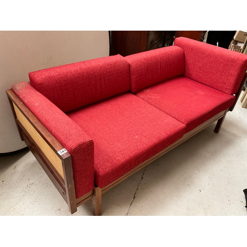 341 - TERRACOTTA VINTAGE SOFA TURNS INTO DAY BED AND MATCHING SIDE CHAIR - FADING TO CHAIR