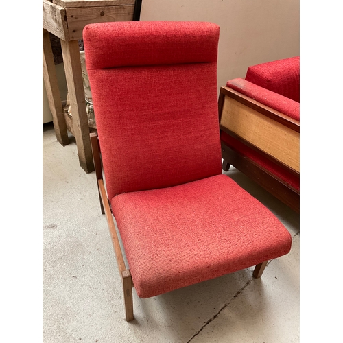 341 - TERRACOTTA VINTAGE SOFA TURNS INTO DAY BED AND MATCHING SIDE CHAIR - FADING TO CHAIR