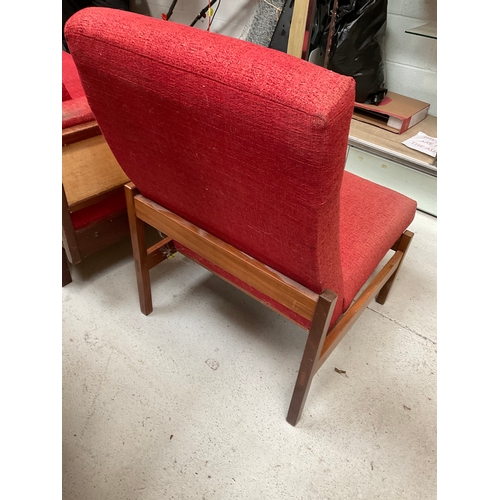 341 - TERRACOTTA VINTAGE SOFA TURNS INTO DAY BED AND MATCHING SIDE CHAIR - FADING TO CHAIR