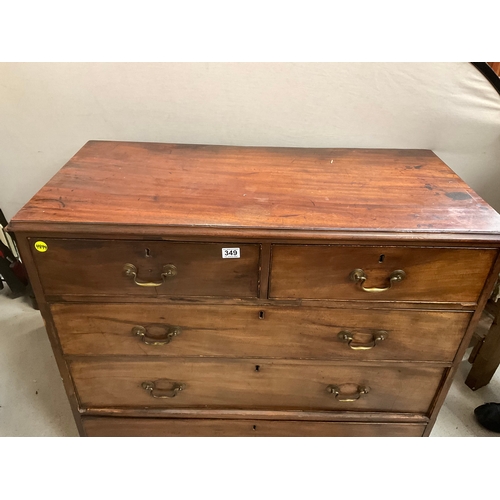 349 - GEORGIAN MAHOGANY 2 OVER 3 CHEST OF DRAWERS WITH OAK LINED DRAWERS H40” L42” D21” A/F