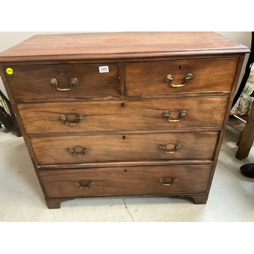 349 - GEORGIAN MAHOGANY 2 OVER 3 CHEST OF DRAWERS WITH OAK LINED DRAWERS H40” L42” D21” A/F