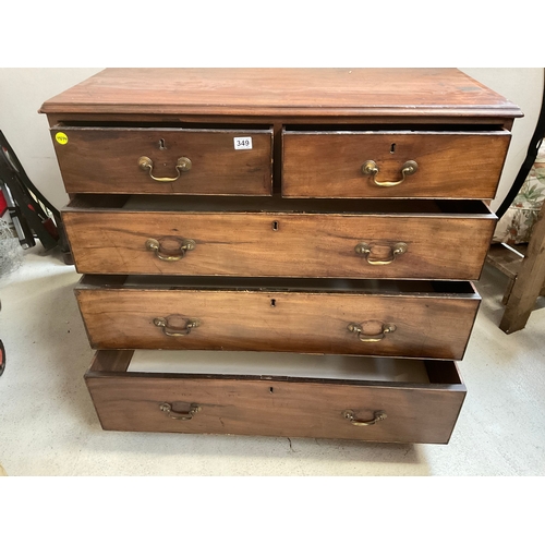 349 - GEORGIAN MAHOGANY 2 OVER 3 CHEST OF DRAWERS WITH OAK LINED DRAWERS H40” L42” D21” A/F