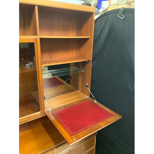 318 - RETRO TEAK BADGED MCINTOSH LOUNGE UNIT WITH 2 GLASS DOORS OPEN SHELVES AND DRINKS COMPARTMENT TO TOP... 