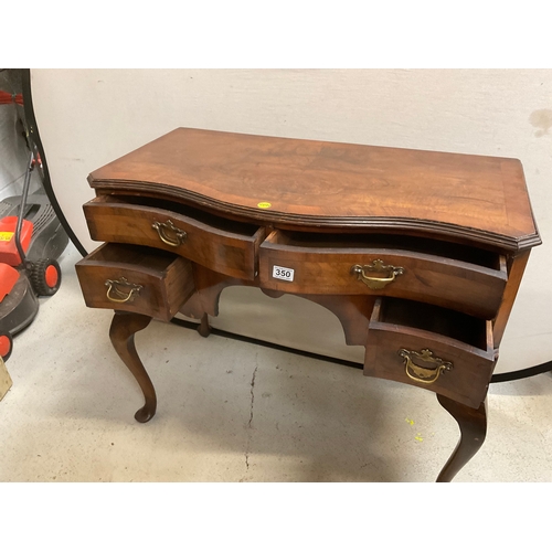 350 - VICTORIAN WALNUT VENEERED SERPENTINE FRONTED LOW BOY OR DESK WITH 4 DRAWERS ON CABRIOLE LEGS H31” L3... 