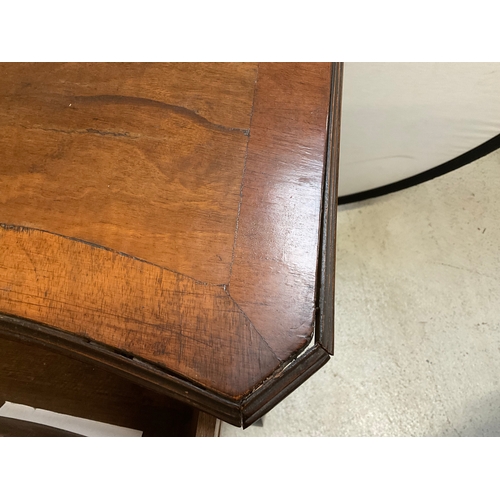 350 - VICTORIAN WALNUT VENEERED SERPENTINE FRONTED LOW BOY OR DESK WITH 4 DRAWERS ON CABRIOLE LEGS H31” L3... 