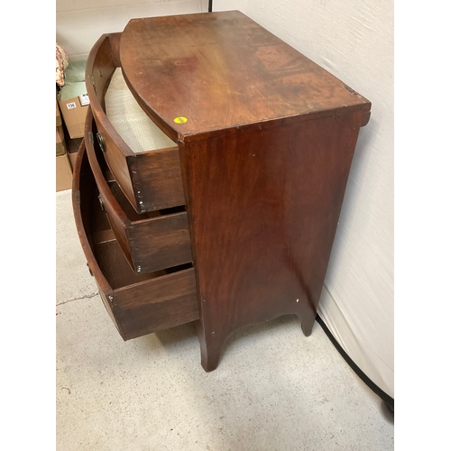 353 - GEORGIAN MAHOGANY BOW FRONTED 3 DRAWER BEDROOM CHEST A/F H33” L36” D19”