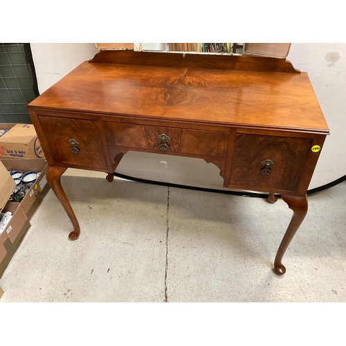 354 - VINTAGE WALNUT DRESSING TABLE ON CABRIOLE LEGS WITH 3 DRAWERS H63” L42” D20”