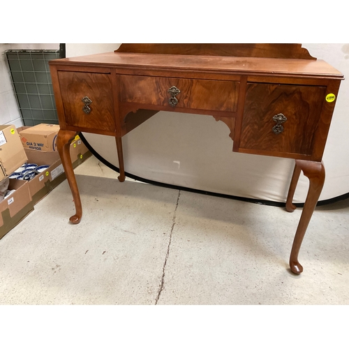 354 - VINTAGE WALNUT DRESSING TABLE ON CABRIOLE LEGS WITH 3 DRAWERS H63” L42” D20”