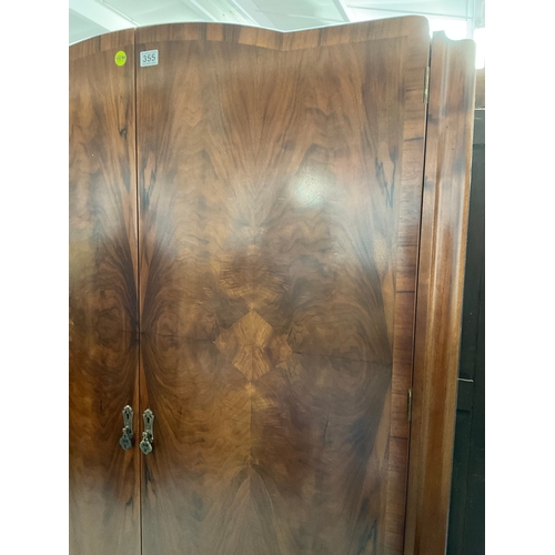 355 - VINTAGE VENEERED DOUBLE WARDROBE WITH HANGING RAIL BADGED MADDOX & CO SHREWSBURY - SHELF NEEDS FIXIN... 