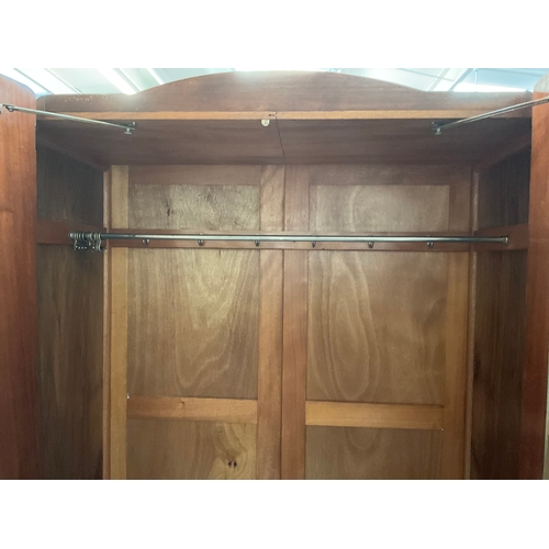 355 - VINTAGE VENEERED DOUBLE WARDROBE WITH HANGING RAIL BADGED MADDOX & CO SHREWSBURY - SHELF NEEDS FIXIN... 