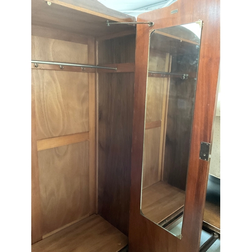 355 - VINTAGE VENEERED DOUBLE WARDROBE WITH HANGING RAIL BADGED MADDOX & CO SHREWSBURY - SHELF NEEDS FIXIN... 